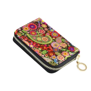Tradition Paisley Peace Sign Colorful Credit Card Coin wallet, RFID Blocking Compact Women Leather Card Holder, Key Change Organizer, Zipper Purse Clutch Pouch Pocket