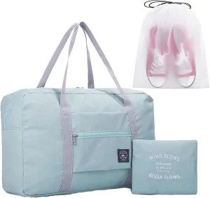 Travel Duffle Bag Tote Carry on Bag Nylon Lightweight Foldable Travel Bag Water Resistant Sports Gym Duffle Weekender Overnight Bag (Green Pe bag)