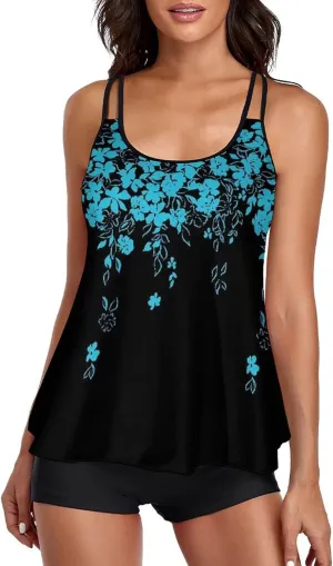 Urchics Womens 2025 Tankini Swimsuits Tummy Control Flowy Swimwear Two Piece Bathing Suits Swim Tank Top with Boyshorts