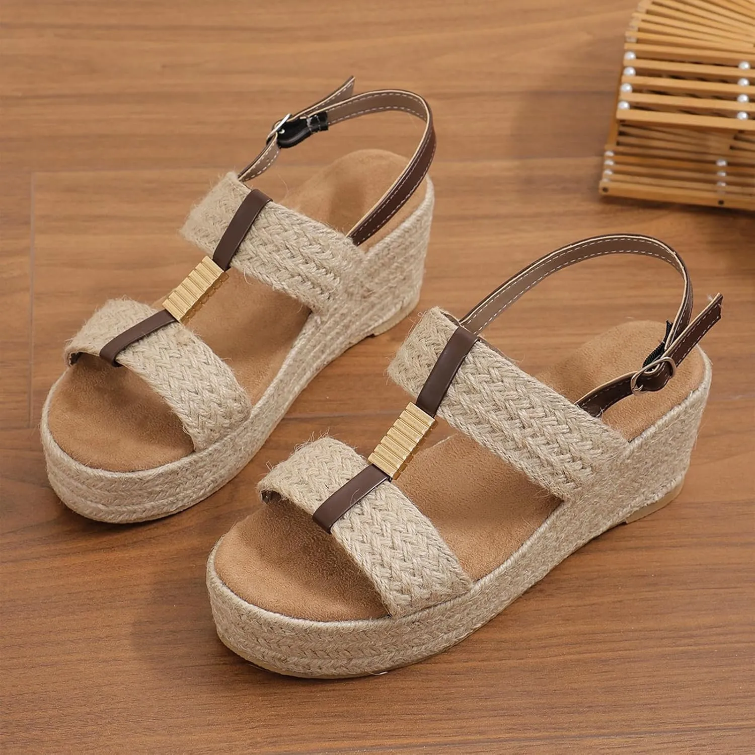 Wedge Sandals for Women, Womens Open Toe Espadrilles Platform Sandals Ankle Strap Casual Low Wedges Walking Sandals, Orthopedic Platform Sandals Casual Summer Dress Shoes
