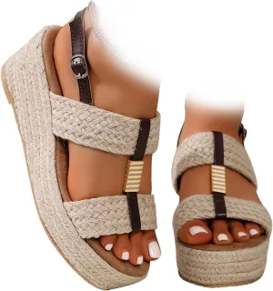 Wedge Sandals for Women, Womens Open Toe Espadrilles Platform Sandals Ankle Strap Casual Low Wedges Walking Sandals, Orthopedic Platform Sandals Casual Summer Dress Shoes