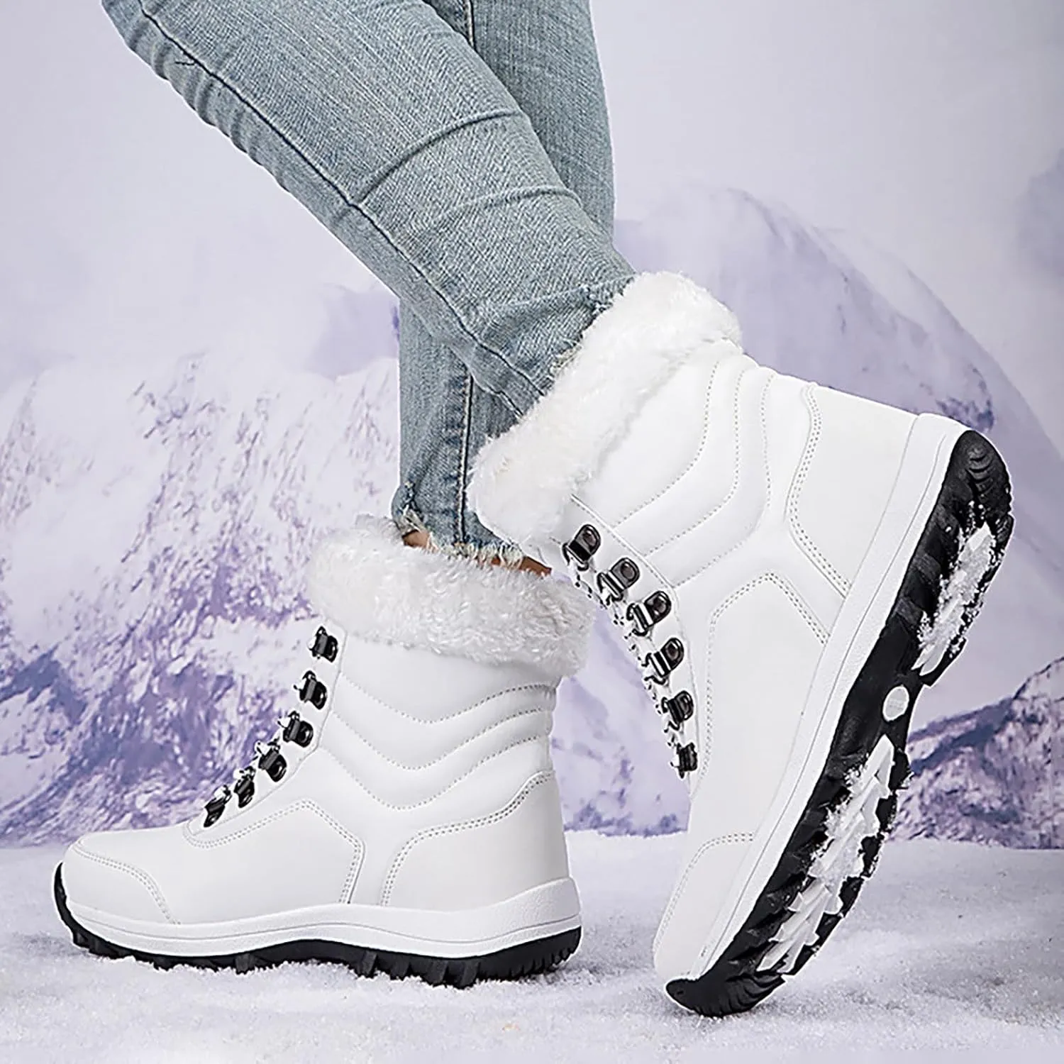 Winter Shoes for Women 2024 Waterproof Insulated Fur Boots Outdoor Duck Shoes Platform Winter Work Boots for Women Snow Boots