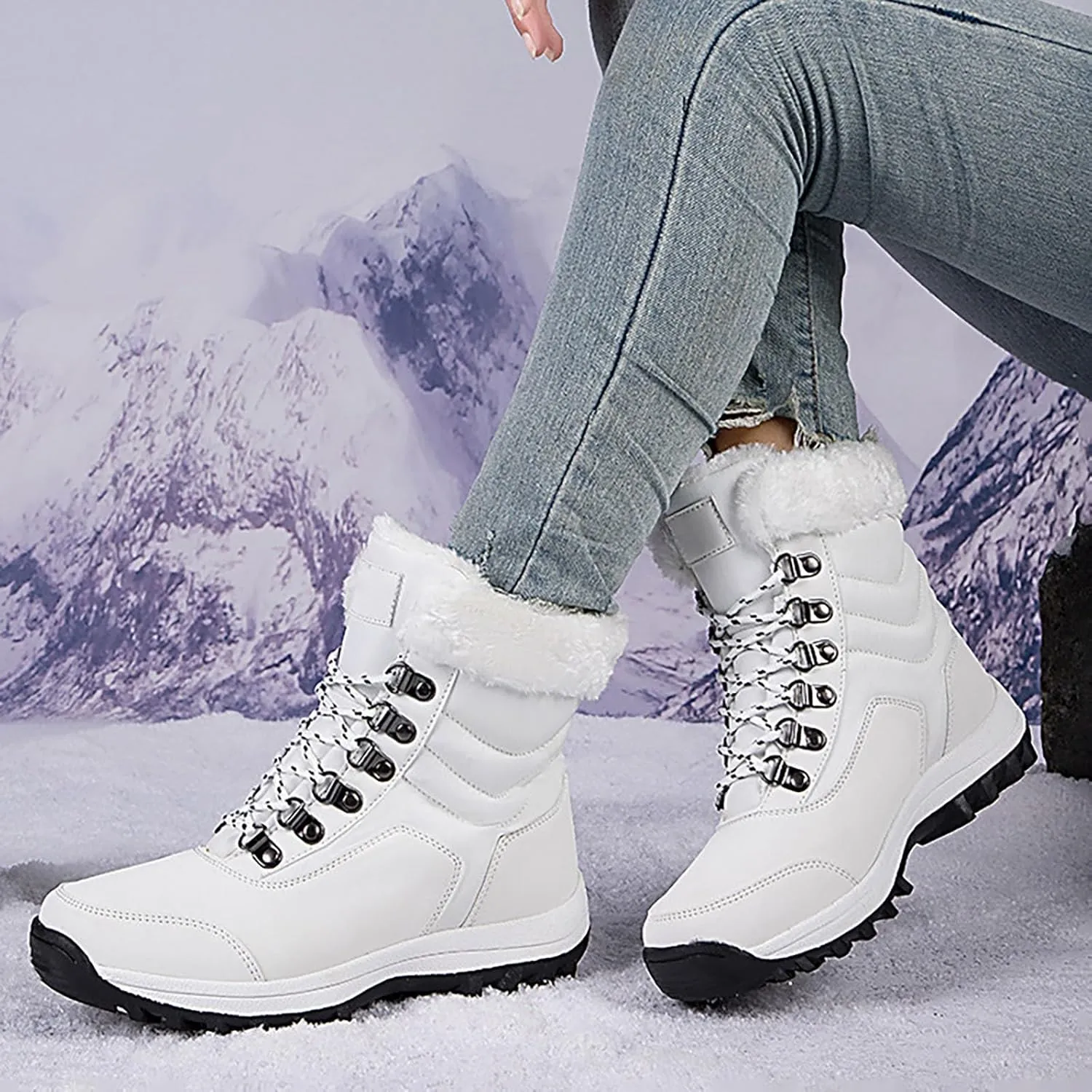 Winter Snow Boots for Women: Waterproof Fur Lined Ankle Booties - Warm Slip on Woman Shoes, Platform Boots for Women