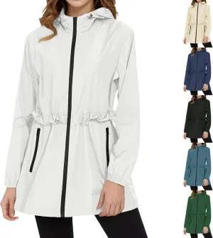 Women Rain Jacket Lightweight Waterproof Windbreaker Jacket Casual Hooded Raincoat Outdoor Zip Up Jacket with Pocket