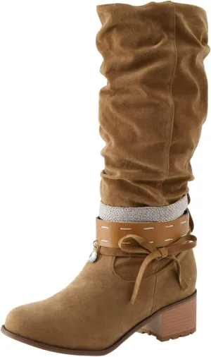 Womens Boots Fashion Thick Heel Round Toe Boots for Women Warm Flock Durable Soft Winter Boots for Women