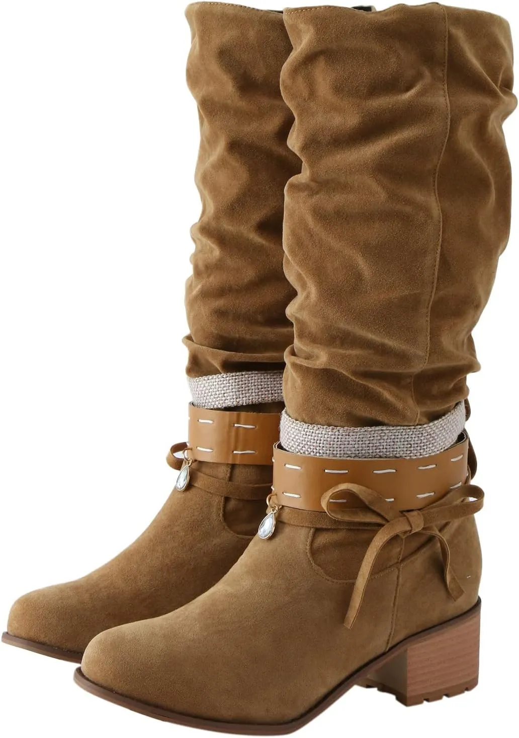Womens Boots Fashion Thick Heel Round Toe Boots for Women Warm Flock Durable Soft Winter Boots for Women