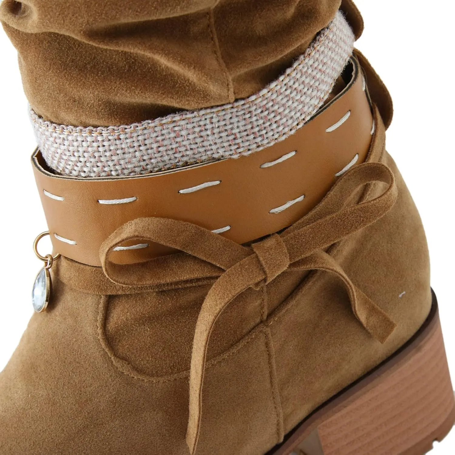 Womens Boots Fashion Thick Heel Round Toe Boots for Women Warm Flock Durable Soft Winter Boots for Women