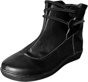 Womens Boots Retro Exquisite Beautiful Leather Boots for Women Flat Soft Sole Comfortable Ankle Boots