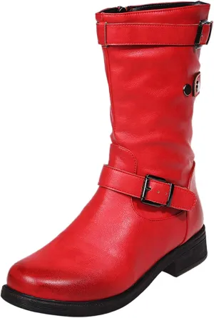 Womens Boots Retro Side Zipper Square Heel Boots for Women Round Toe Cozy Durable Faux Leather Mid-Calf Boots