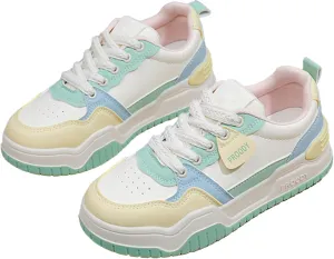 Women's Chunky Platform Sneakers Preppy Sport Thick Sole Walking Skate Shoes Lace Up Breathable Color Block for Girl