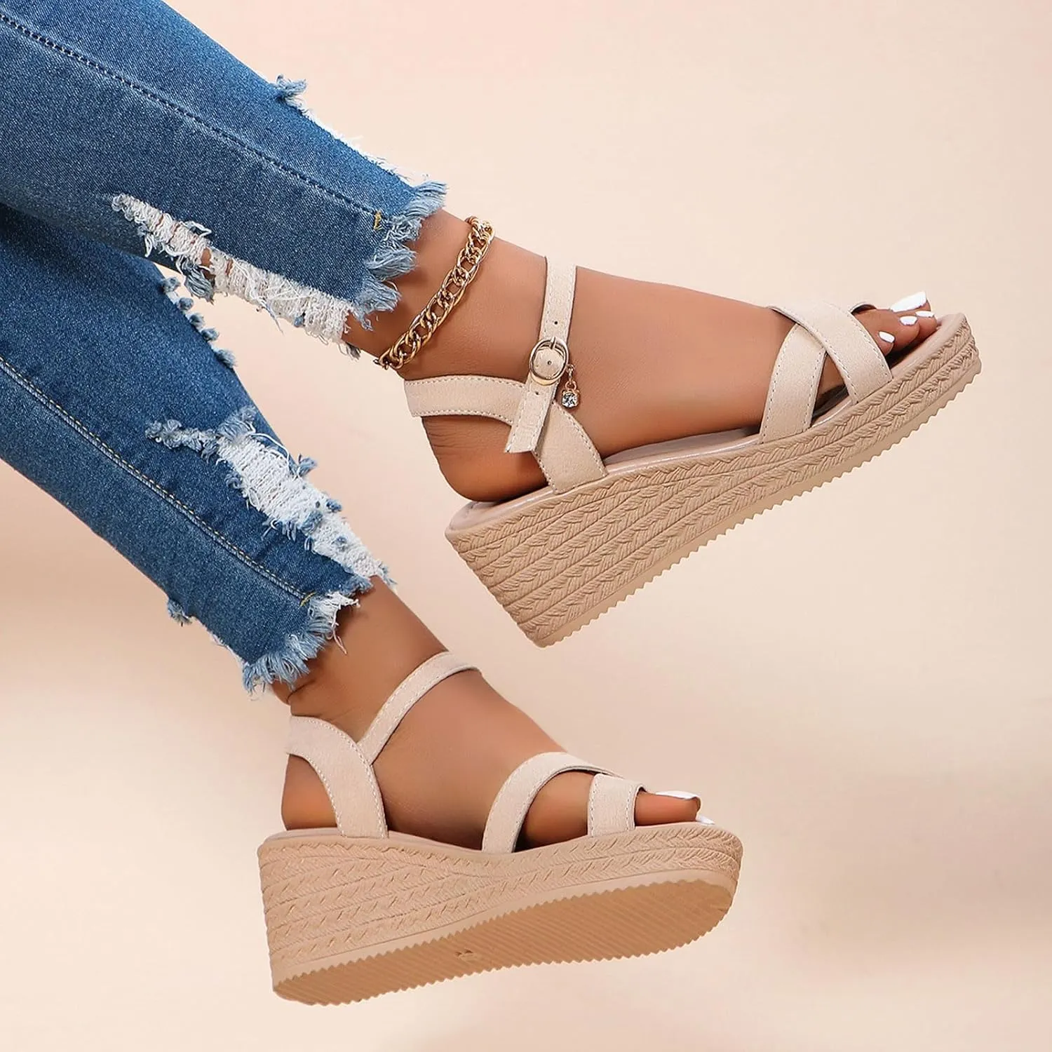 Women's Cork Wedge Perfect Chose Arch Support Sandals,Slip On Open Toe Casual Comfortable Orthopedic Slippers Non-Slip Breathable Outdoor Walking Sandals
