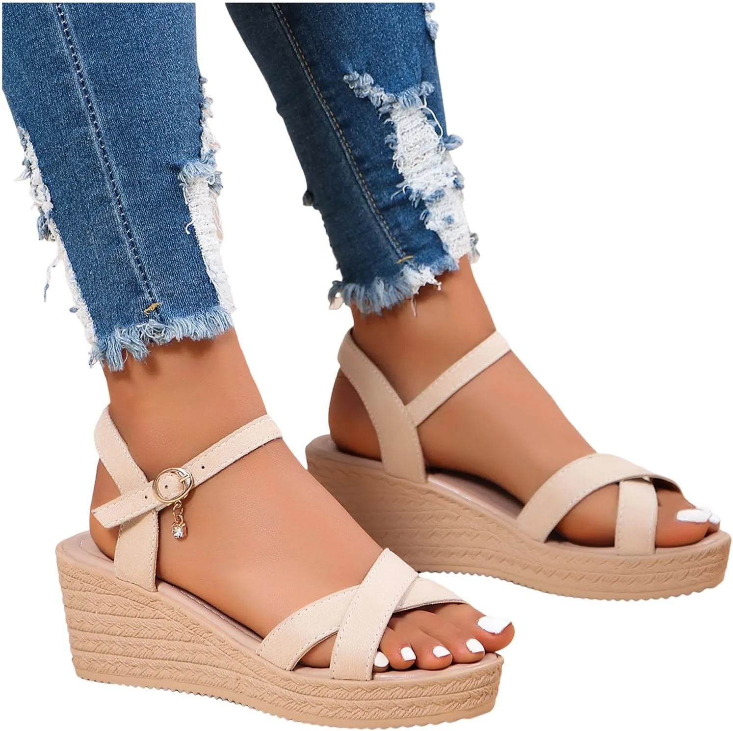 Women's Cork Wedge Perfect Chose Arch Support Sandals,Slip On Open Toe Casual Comfortable Orthopedic Slippers Non-Slip Breathable Outdoor Walking Sandals