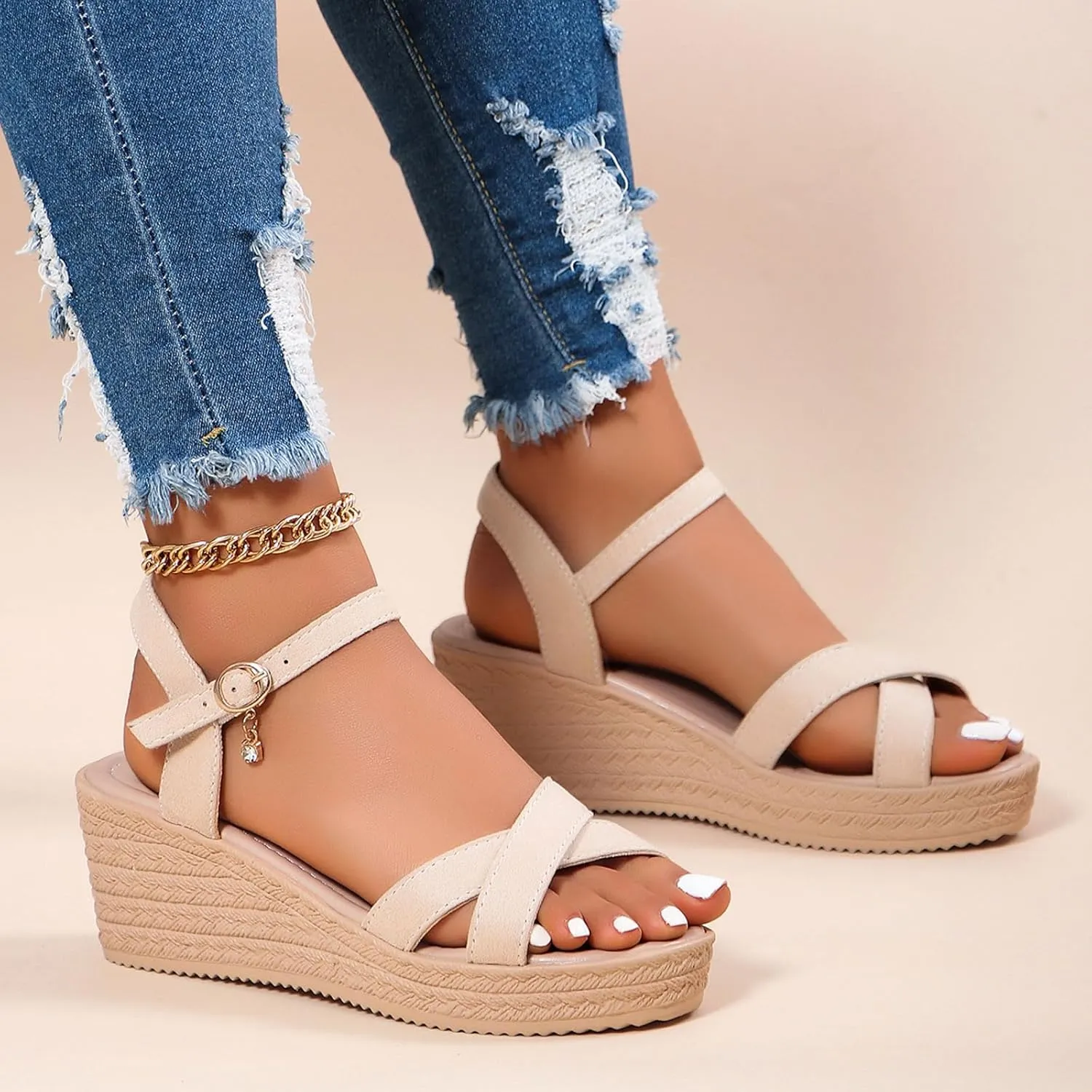 Women's Cork Wedge Perfect Chose Arch Support Sandals,Slip On Open Toe Casual Comfortable Orthopedic Slippers Non-Slip Breathable Outdoor Walking Sandals