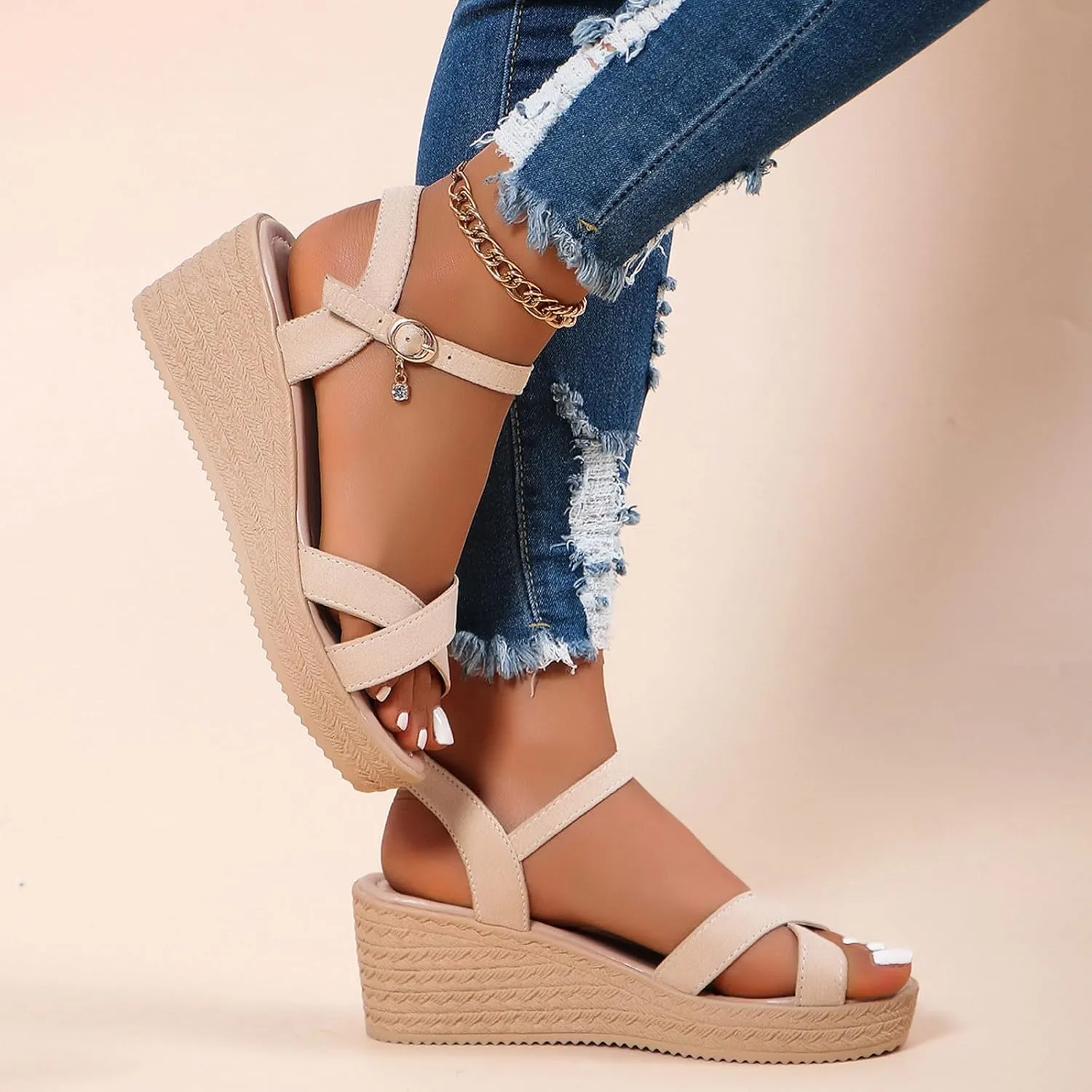 Women's Cork Wedge Perfect Chose Arch Support Sandals,Slip On Open Toe Casual Comfortable Orthopedic Slippers Non-Slip Breathable Outdoor Walking Sandals