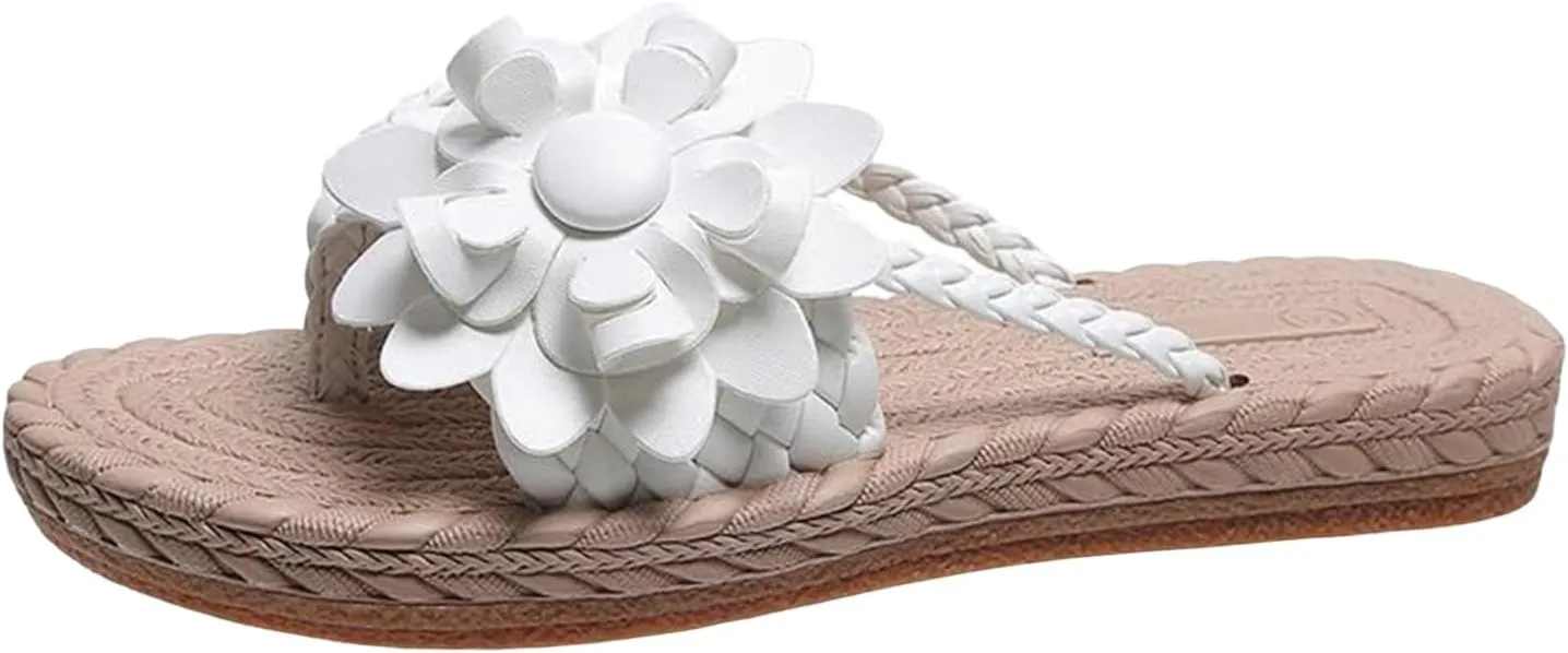 Womens Flat Sandals Comfortable Flower Flip Flops Open Toe Beach Thong Slippers Bohemian Outdoor Trendy Summer Shoes