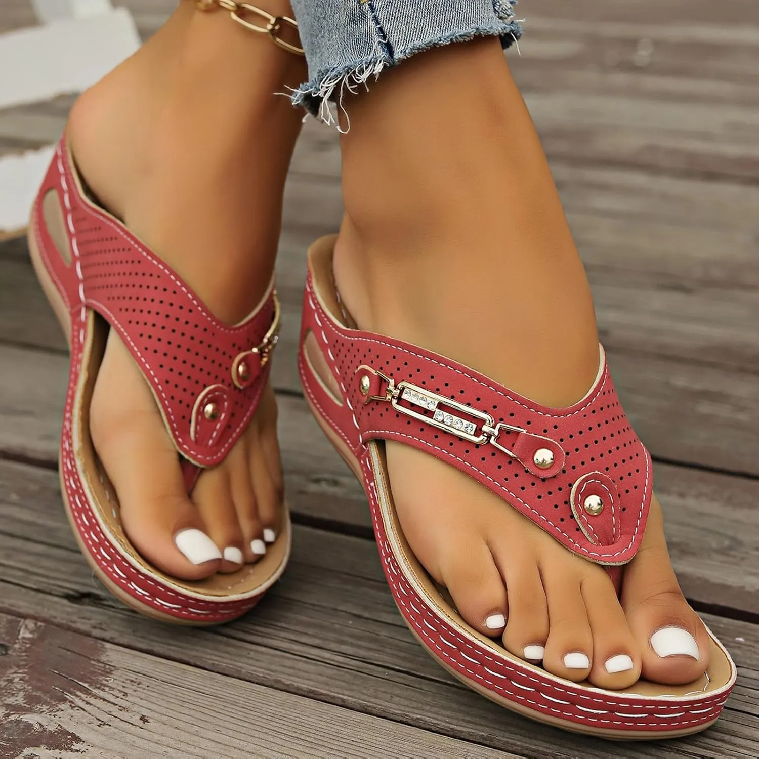 Women's Flat Sandals Orthopedic Sandals for Women, Women's Wide Width Flat Sandals with Arch Support Flip Flops