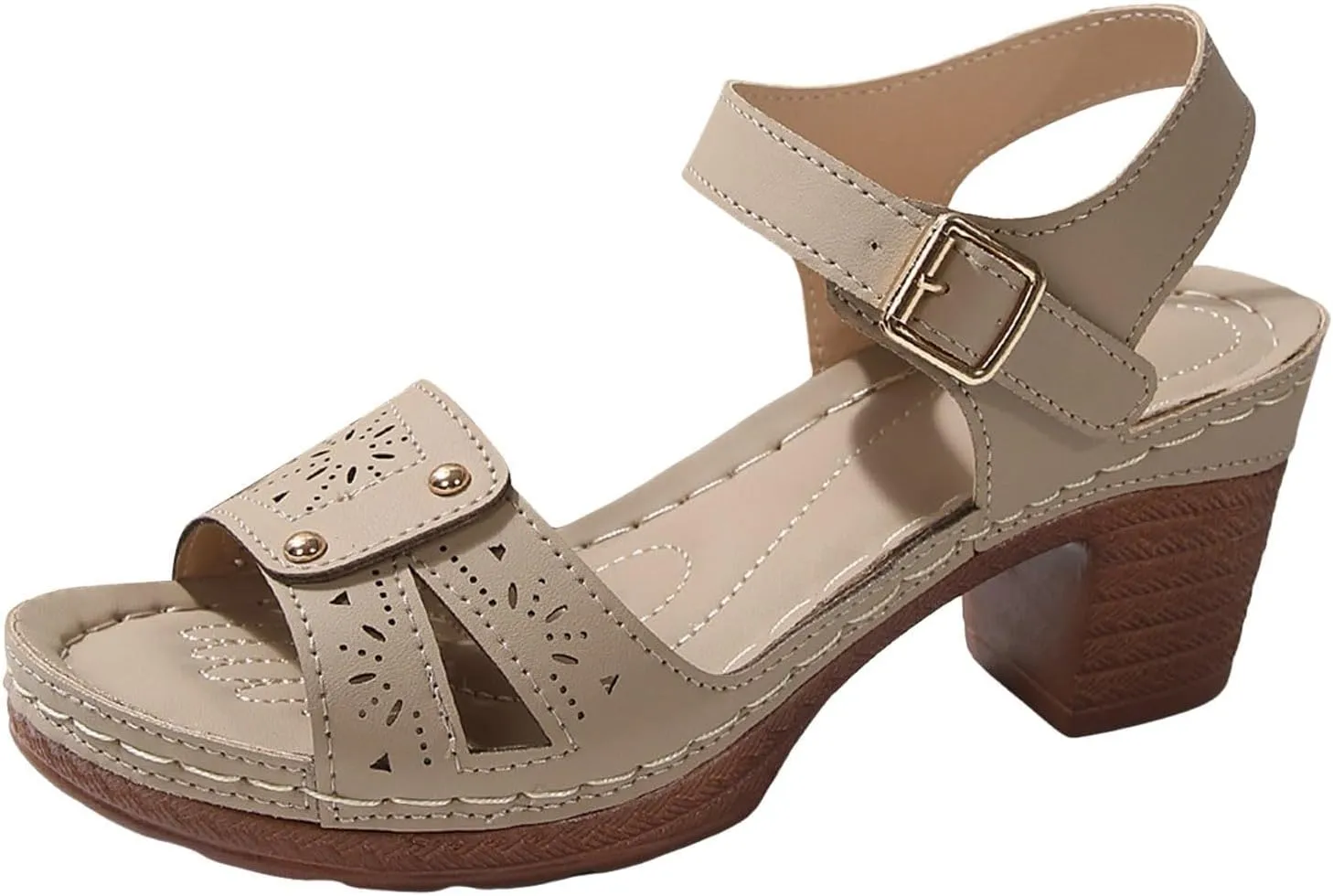 Womens Platform Wedge Sandals Dressy Summer Open Toe Buckle Ankle Strap Chunky Heels Sandals Comfortable Dress Casual Slip On Outdoor Shoes