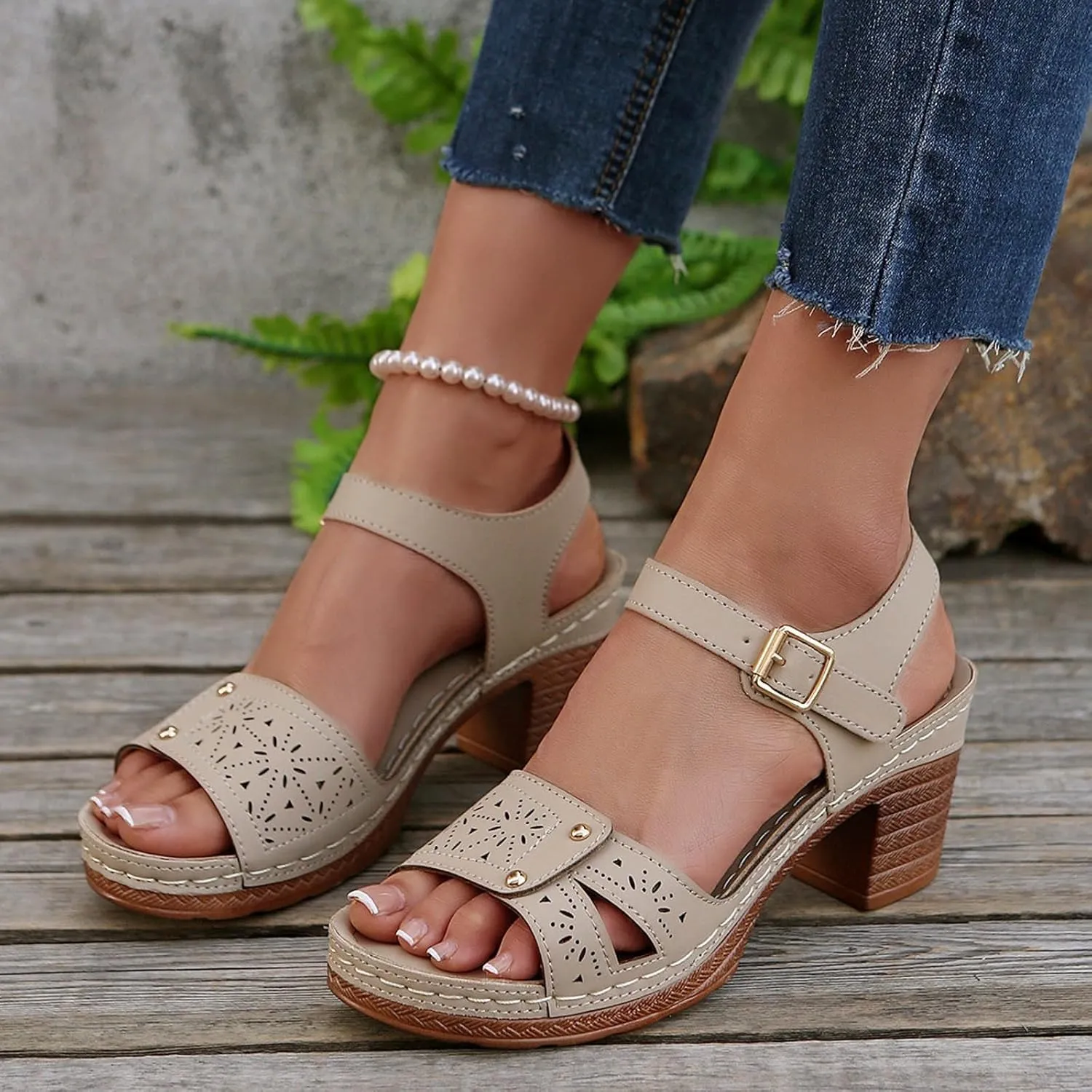 Womens Platform Wedge Sandals Dressy Summer Open Toe Buckle Ankle Strap Chunky Heels Sandals Comfortable Dress Casual Slip On Outdoor Shoes