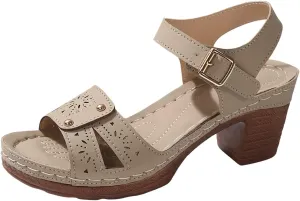 Womens Platform Wedge Sandals Dressy Summer Open Toe Buckle Ankle Strap Chunky Heels Sandals Comfortable Dress Casual Slip On Outdoor Shoes