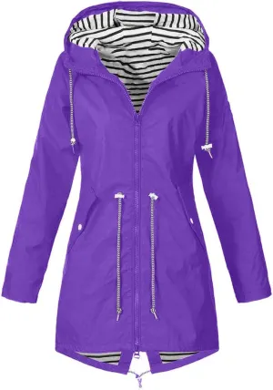Womens Rain Jacket With Hood Summer Lightweight Waterproof Raincoat Windbreaker Anorak Jacket Outdoor Trench Coats