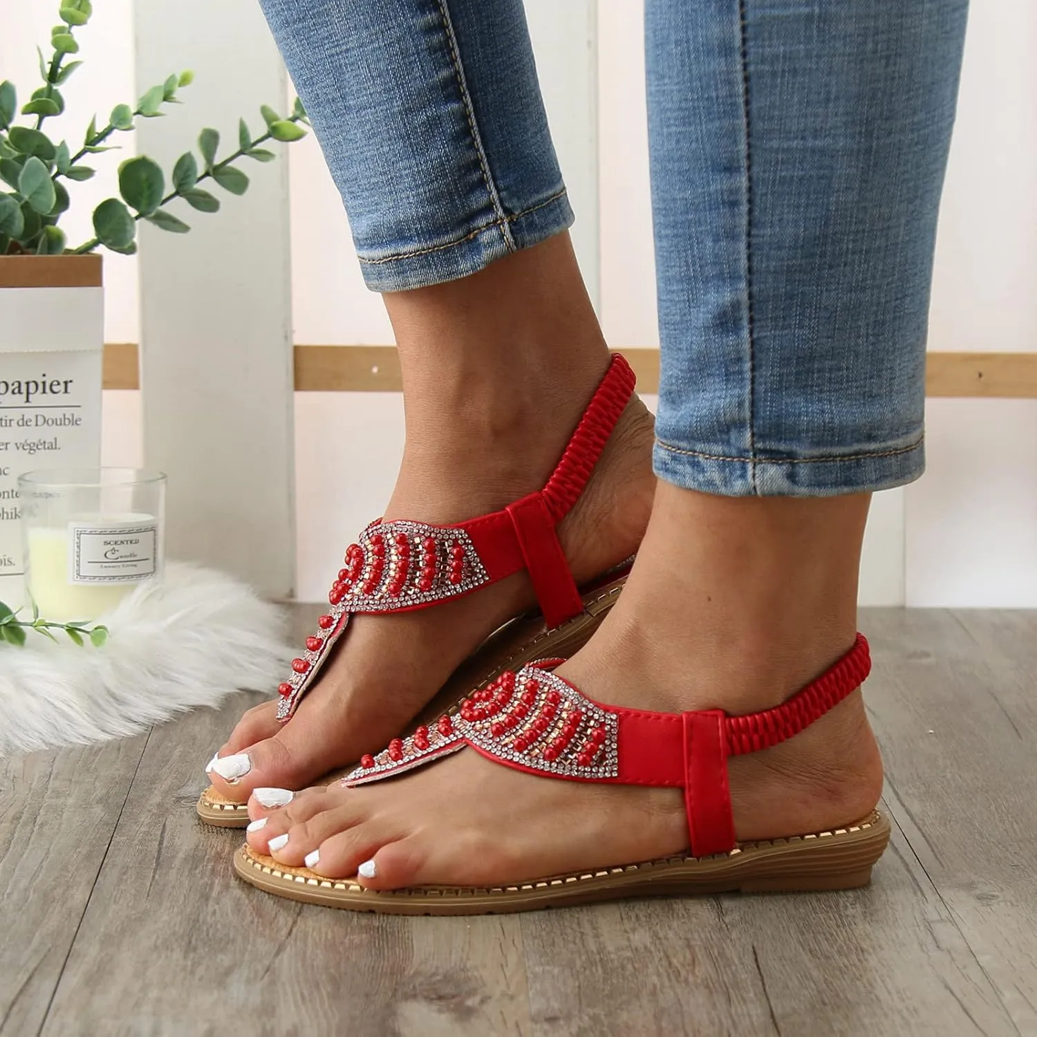 Women's Sandals Womens Flat Sandals Flat for Women for Women Dressy Black Arch Support Comfort Elastic Strap