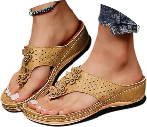 Women's Sandals Yoga Mat Walking Wedge Thong Sandals with Plantar Fasciitis Arch Support Orthopedic Sandals