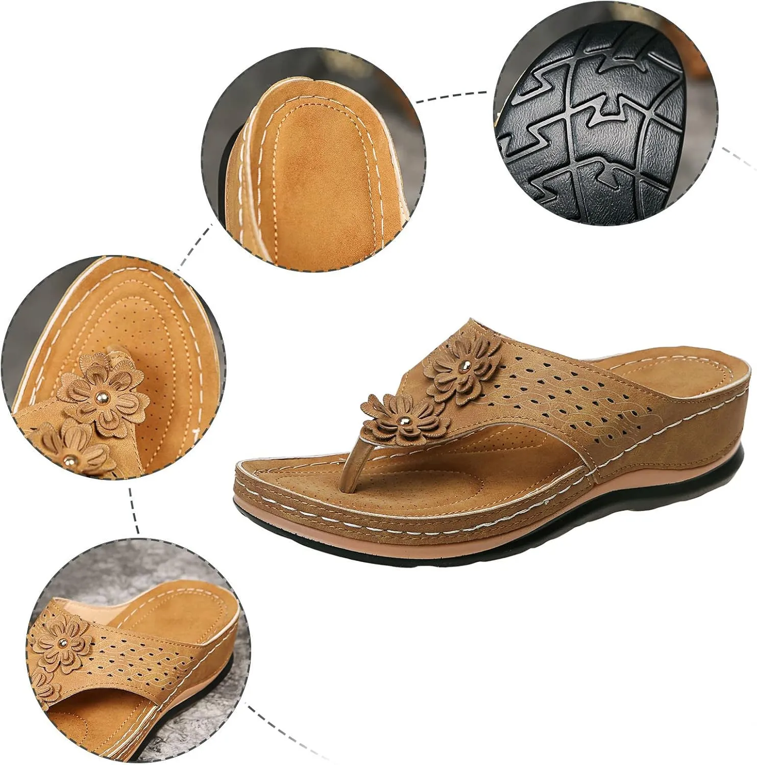 Women's Sandals Yoga Mat Walking Wedge Thong Sandals with Plantar Fasciitis Arch Support Orthopedic Sandals