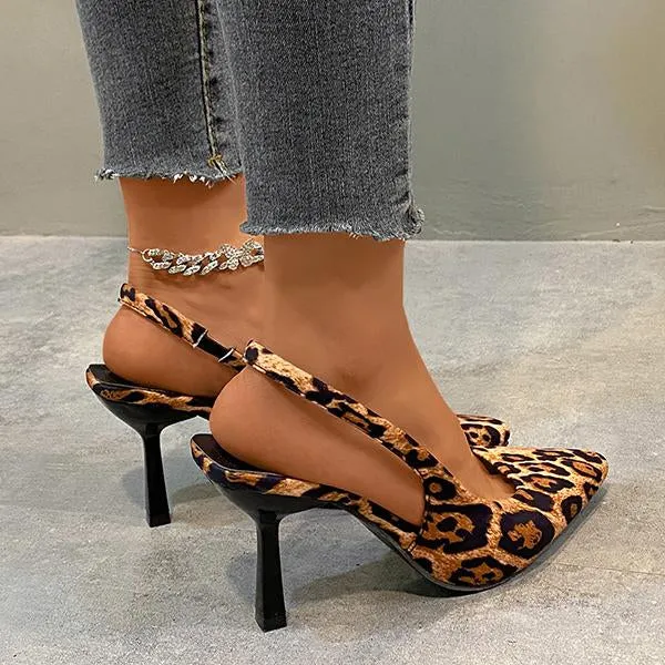 Women's Sexy Leopard Pointed Toe Stiletto Sandals 91124654S