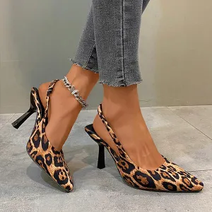 Women's Sexy Leopard Pointed Toe Stiletto Sandals 91124654S