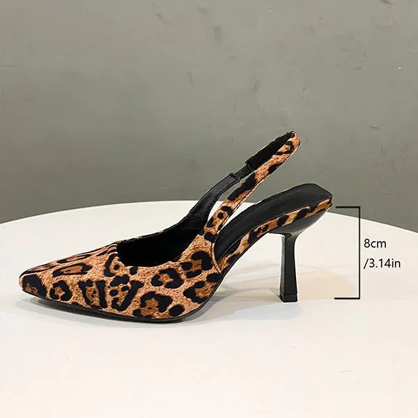 Women's Sexy Leopard Pointed Toe Stiletto Sandals 91124654S