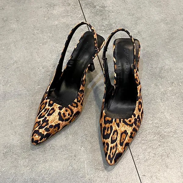 Women's Sexy Leopard Pointed Toe Stiletto Sandals 91124654S