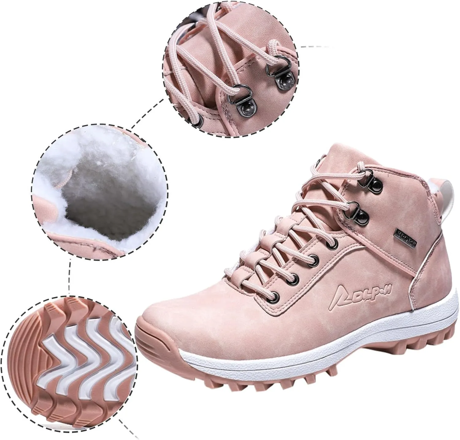 Womens Snow Boots Waterproof Furry Lined Warm Winter Boots Lace Up Sneakers Cold Weather Anti-Slip Ankle Boots Classic Slip on Ladies Hiking Walking Shoes Sneakers