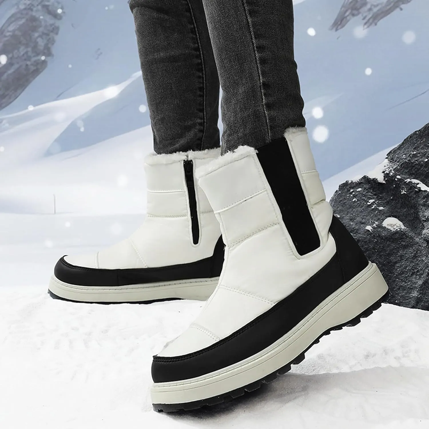 Women's Snow Boots Waterproof Winter Boots Anti-slip Fully Fur Booties Lightweight Slip on Ankle Boots Ladies Walking Hiking Booties