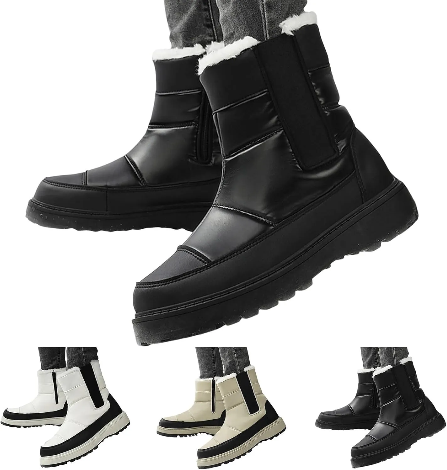 Women's Snow Boots Waterproof Winter Boots Anti-slip Fully Fur Booties Lightweight Slip on Ankle Boots Ladies Walking Hiking Booties