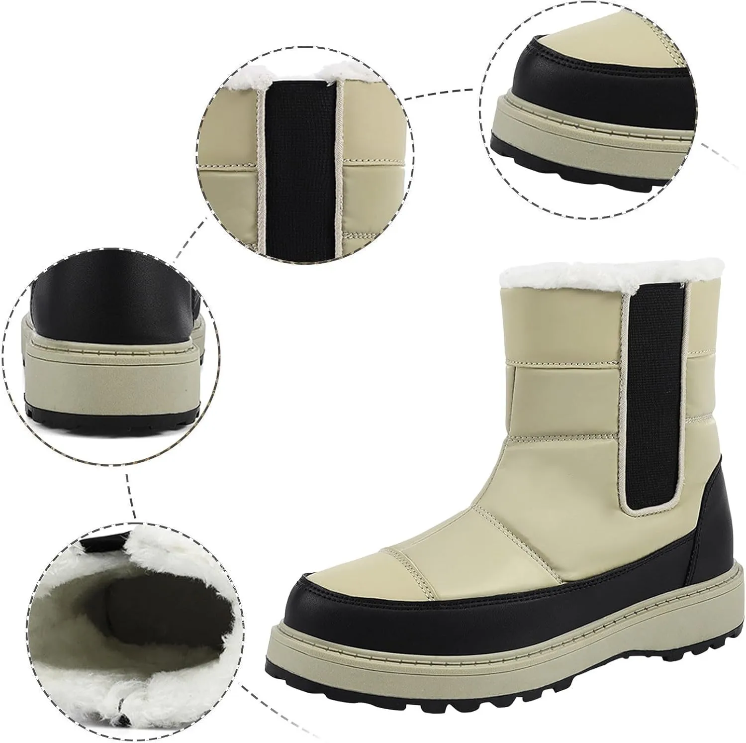 Women's Snow Boots Waterproof Winter Boots Anti-slip Fully Fur Booties Lightweight Slip on Ankle Boots Ladies Walking Hiking Booties