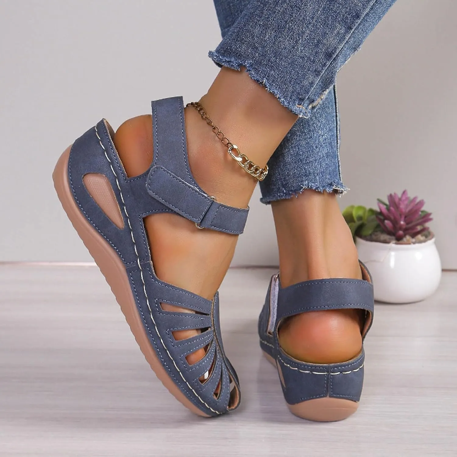 Women's Wedge Sandals Summer 2025, Closed Toe Dressy Platform Wedge Orthopedic Casual Comfortable Outdoor Sandals Walking Beach Shoes with Arch Support