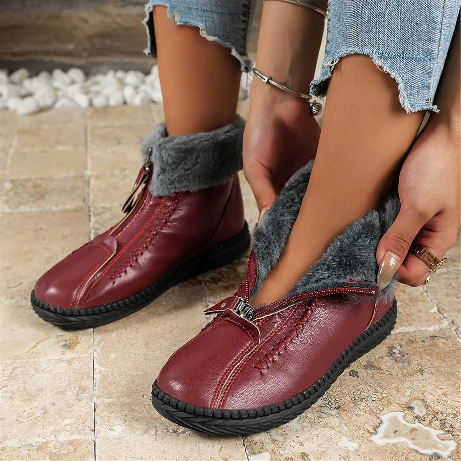 Womens Winter Boots Waterproof Wide Leg Womens 11.5 Extra Wide Width Non Slip Winter Boots Winter Boots for Women Waterproof Snow White Women's Winter Boot Botas Contra El Agua Para Mujer Largas