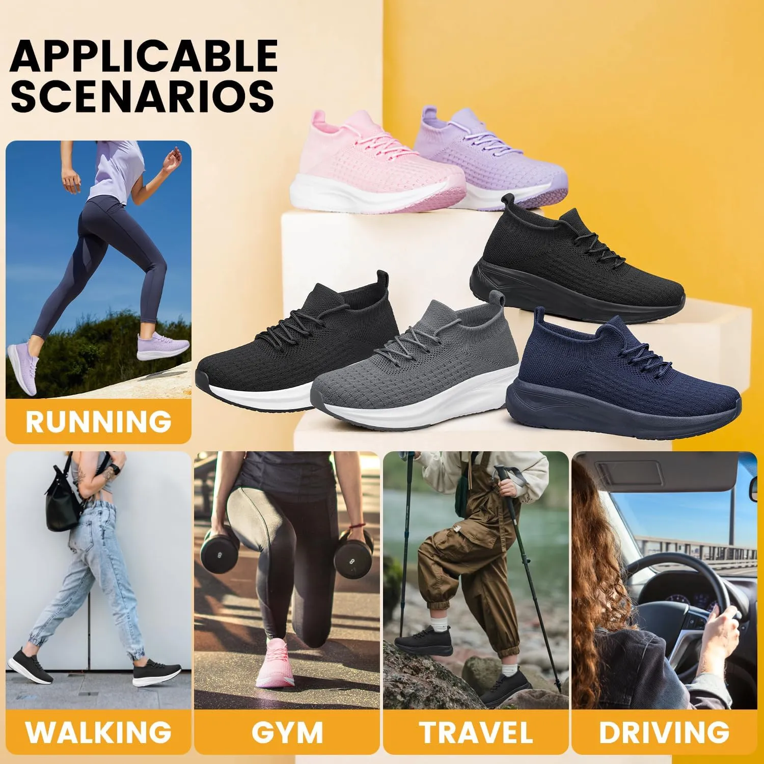 YHOON Womens Slip on Walking Shoes Comfort Sock Shoes Non Slip Mesh Casual Running Sneakers